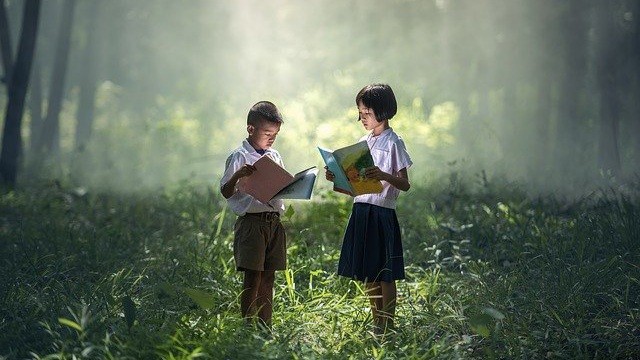 Ilustrasi 2 anak sedang membaca buku. Foto: Pixabay/sasint
