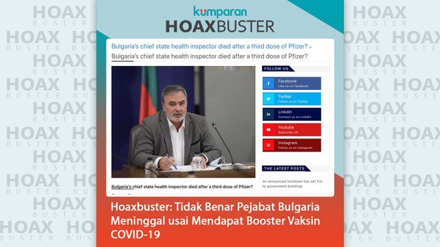 Hoaxbuster: Pejabat Bulgaria Meninggal Usai Mendapat Booster Vaksin COVID-19? (20870)