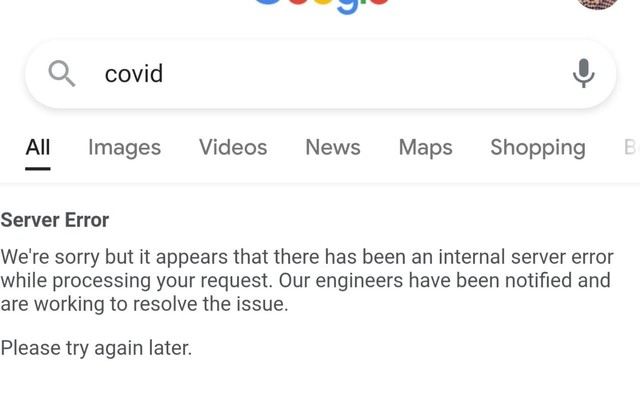 Google down. Foto: Screenshot