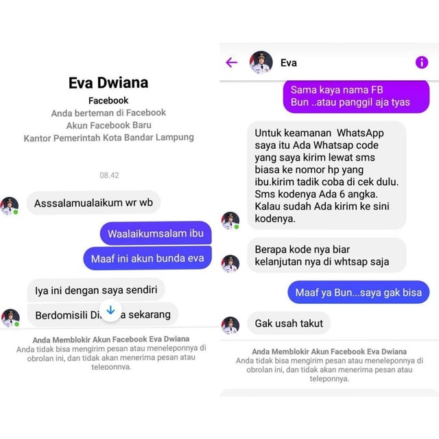 Postingan Instagram Eva Dwiana berikan penegasan akun Facebook palsu yang mengatasnamakan dirinya, Rabu (8/12) | Foto : Ist