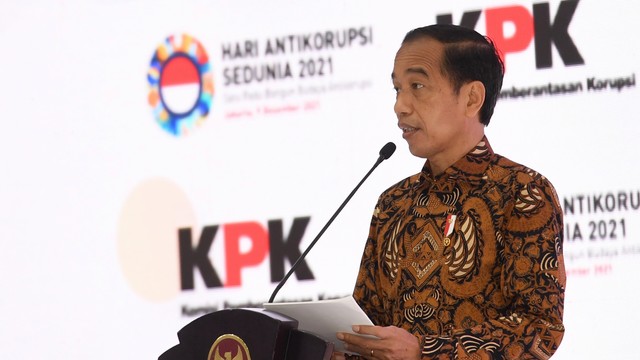 Presiden Joko Widodo memberikan sambutan pada Peringatan Hari Anti Korupsi Sedunia (Hakordia) 2021 di Gedung KPK, Jakarta, Kamis (9/12).
 Foto: Rusman/Biro Pers Sekretariat Presiden