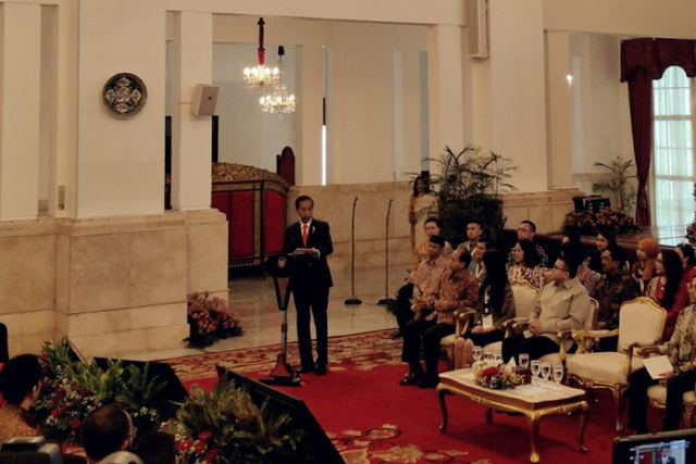 Presiden Jokowidodo saat membuka KNH 2018 di Istana Negara sumber : Antara.news/Agus)