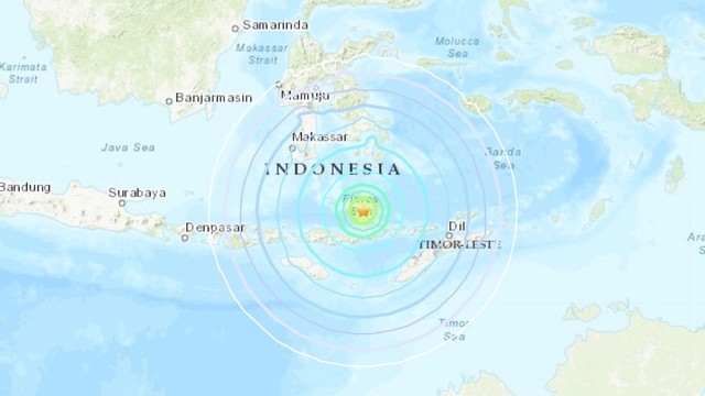Gempa berpusat di Laut Flores, berpotensi tsunami, pada 14 Desember 2021 berpusat di sesar yang baru dipetakan . Foto: USGS