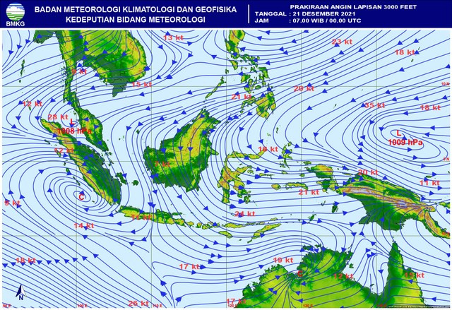 Prakiraan angin di Indonesia, 21 Desember 2021. Dok. BMKG