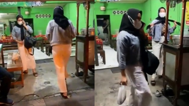 Canggungnya 2 Wanita Tak Saling Kenal Bertemu di Warung Bakso Pakai Outfit Sama  (59740)