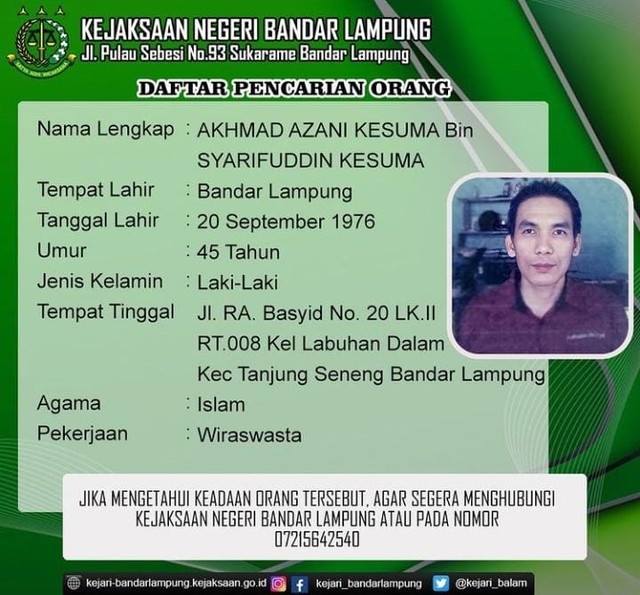 Dicari! 4 DPO Kejaksaan Negeri Bandar Lampung Per Tahun 2012-2022 (2)