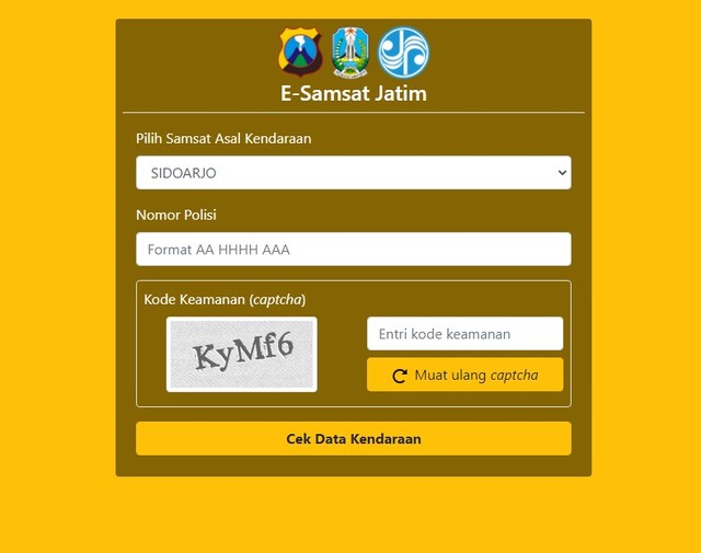 Tampilan laman website e-Samsat Jawa Timur. Sumber: e-Samsat Jawa Timur