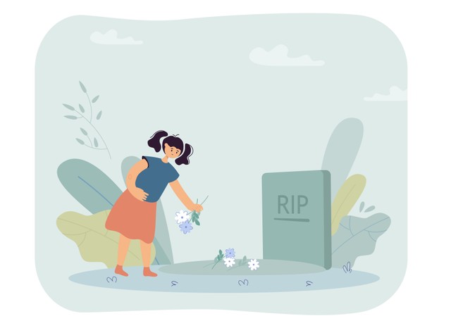 Ilustrasi seorang gadis kecil menaburkan bunga ke makam ibunya/freepik