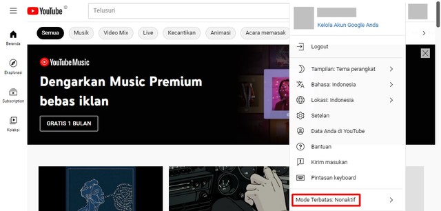 Cara Menonaktifkan Mode Terbatas di YouTube (77897)