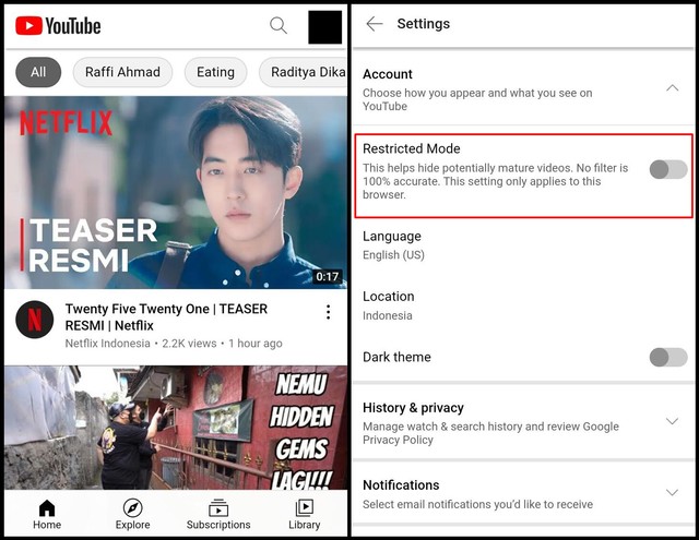Cara Menonaktifkan Mode Terbatas di YouTube (77898)
