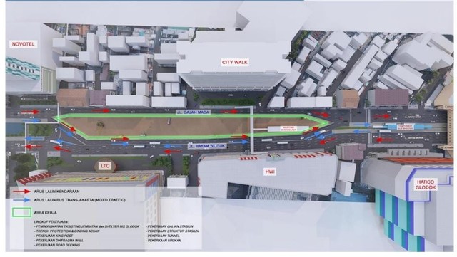 Pengalihan lalu lintas pembangunan Stasiun MRT Glodok tahap 2. Foto:  Dok. MRT Jakarta
