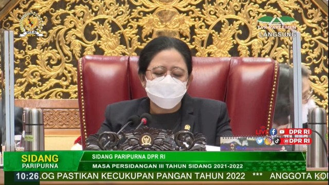 Ketua DPR Puan Maharani memimpin Sidang Paripurna DPR RI. Foto: Youtube/DPR RI