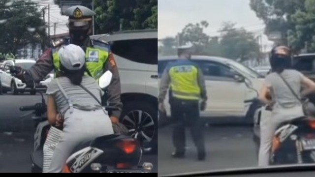 Viral seorang wanita acungkan jari tengah usai ditegur polantas karena tidak memakai helm. (Foto: Instagram/@dashcamindonesia).