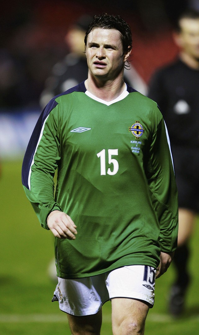Philip Mulryne dari Irlandia Utara dalam pertandingan International Challenge pada 9 Februari 2005 di Belfast, Irlandia Utara. Foto: Bryn Lennon/Getty Images