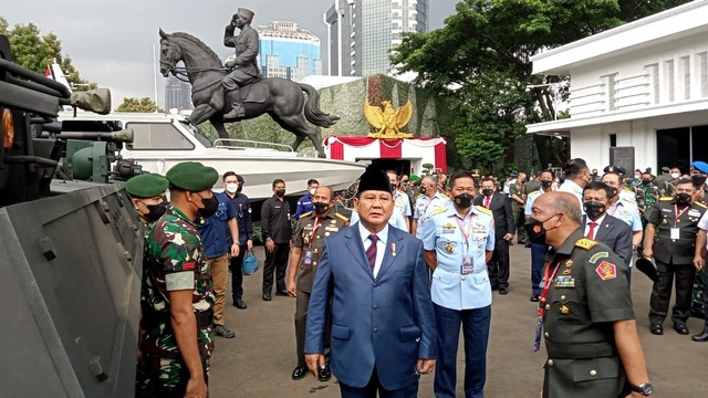 Menteri Pertahanan Prabowo Subianto di Agenda Rapim Kemhan 2022, di Kantor Kementerian Pertahanan, Kamis (20/1/2022). Foto: Dok. Istimewa