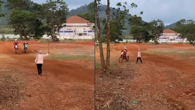 Suami motocross dicegat istri. (Foto: Nisa Anisah/Facebook)
