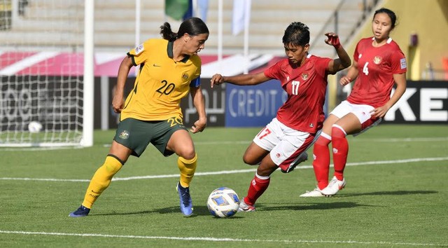 Pertandingan antara Australia melawan Indonesia di Piala Asia Wanita 2022. Foto: photos.the-afc.com