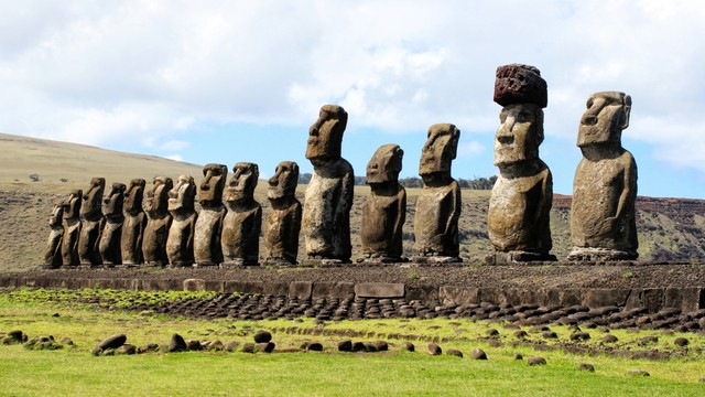 Barisan moai yang rapi di Pulau Paskah. Foto: Patricia Hamilton/Getty Images