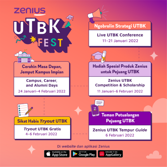 Acara UTBK Fest digelar mulai 10 Januari hingga 6 Februari 2022 dengan mengusung berbagai macam kegiatan
