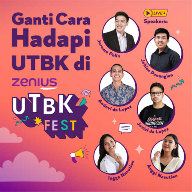 Zenius menggelar UTBK Fest - rangkaian event online yang menghadirkan 24 live seminar, belasan universitas, dan puluhan speakers yang akan membantu persiapan UTBK para siswa