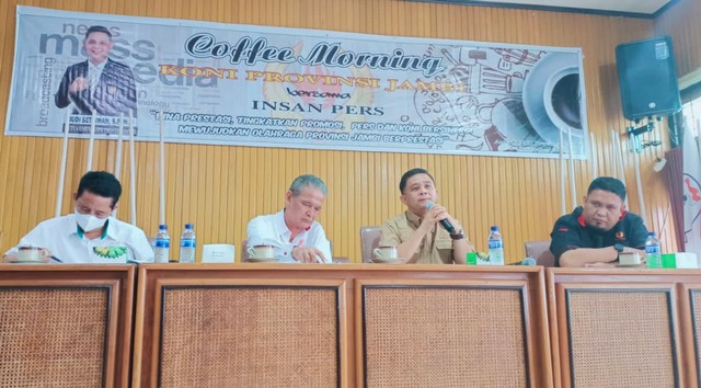 Saat KONI Provinsi Jambi menggelar Coffee Morning bersama Insan Pers. Foto: Bahara Jati/Jambikita.id