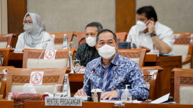 Mendag Muhammad Lutfi rapat kerja dengan Komisi VI DPR RI, Senin (31/1/2022).  Foto: Kemendag RI