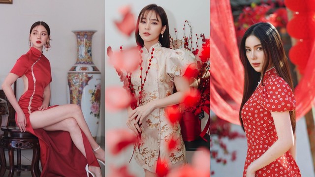 Potret aktris Thailand dalam balutan cheongsam (sumber: instagram.com/baifernbah, instagram.com/aom_sushar, instagram.com/mookworranit)