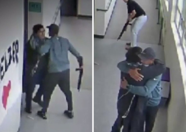 Aksi seorang guru yang berhasil menghentikan siswanya yang ingin melakukan penembakan di kelas. Foto: istimewa