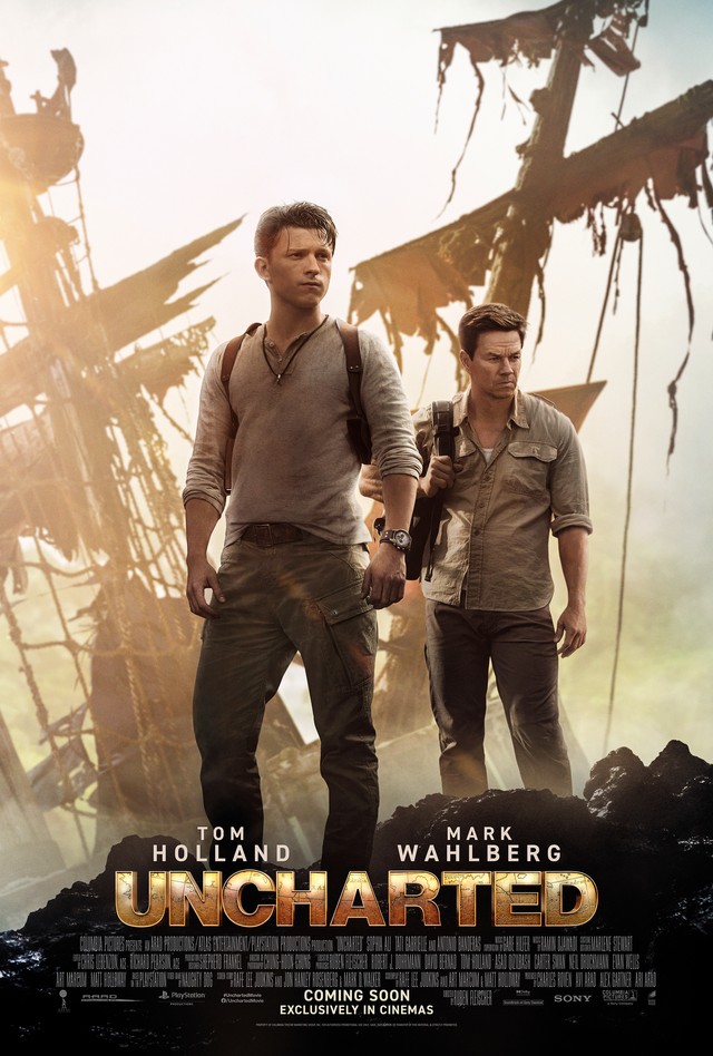 Poster film Uncharted, dibintangi Tom Holland dan Mark Wahlberg.