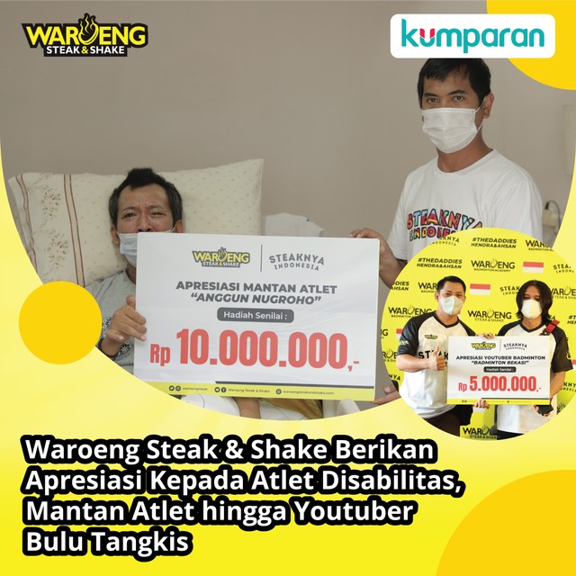 Waroeng Steak & Shake berikan apresiasi kepada atlet disabilitas, mantan atlet hingga youtuber bulu tangkis. Dok. kumparan.