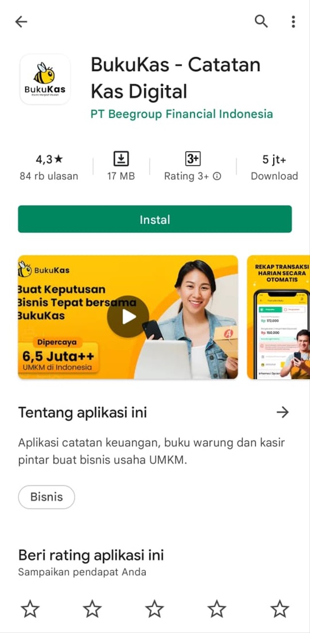 Tangkapan Layar Aplikasi "Buku Kas" (Dokumen Pribadi) 