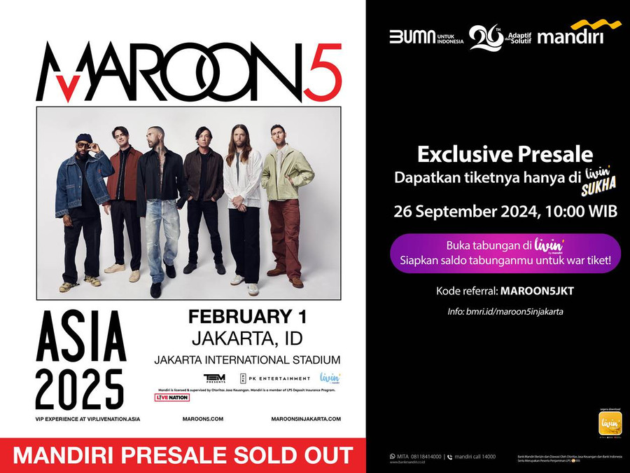 32.055 Tiket Maroon 5 Live in Jakarta Ludes Terjual di Livin\' by Mandiri - kumparan.com