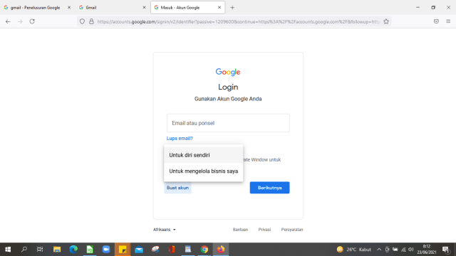 Pilih jenis akun Gmail. 