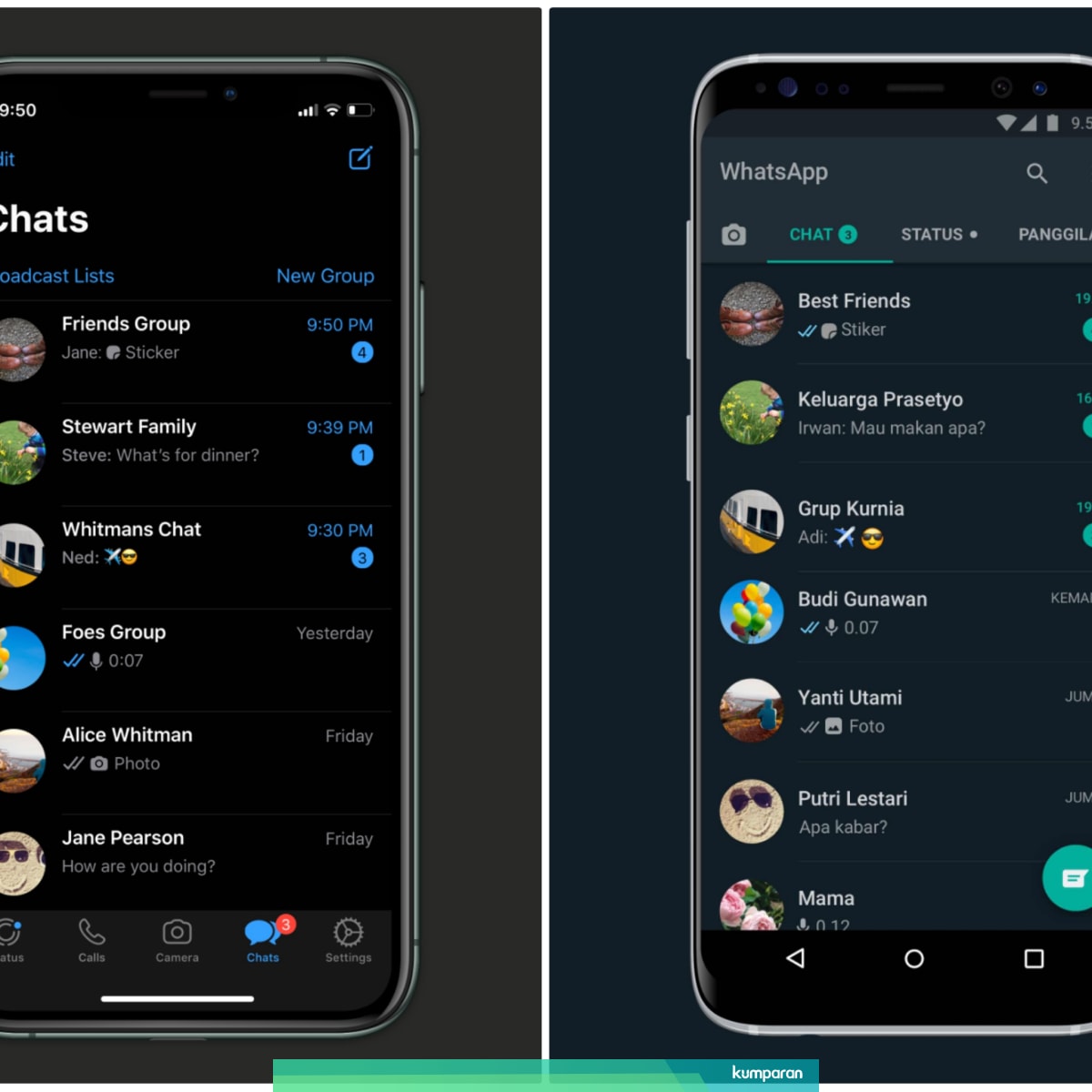 Perbedaan Dark Mode Whatsapp Di Hp Android Dan Iphone Kumparan Com