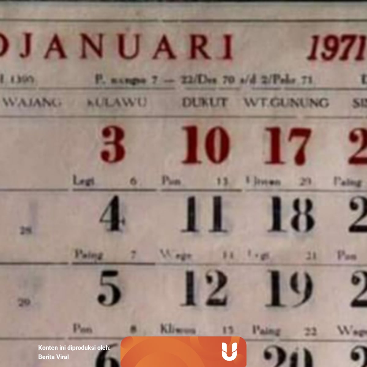 Heboh Penampakan Kalender Tahun 1971 Disebut Sebut Sama Persis Dengan 2021 Kumparan Com