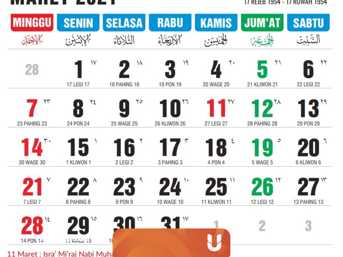 Kalender Jawa 2021 Bulan Maret Lengkap Dengan Hari Libur Nasional Kumparan Com