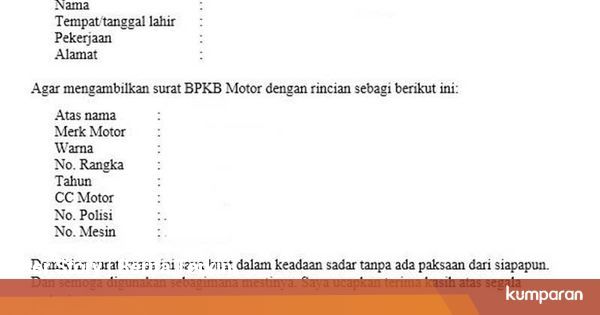 Surat Kuasa Pengambilan BPKB dan Pembuatannya - kumparan.com